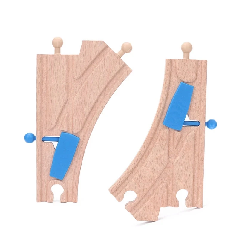 

2pcs/set Blue Y-Switch Junction Switching Track Wooden Train Track Accessories Educational Railway Toys Bloques De Construccion