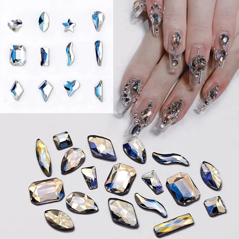 

30pcs nail art rhinestone moonstone mixed shape flat back shiny DIY 3D trendy nail accesories 12 styles
