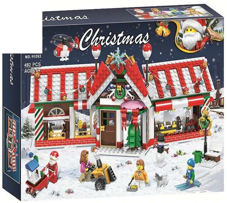 Ceny 492 sztuk zestawy świąteczne dom święty mikołaj śnieg kompatybilny Legoinglys modelu budynku bloki Model zabawki prezenty