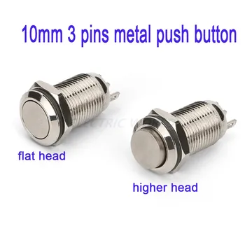 

10mm 2pins Metal Button Switch Panel Hole Latching Power Push Button Flat High Head Self Locking Reset button latching switch