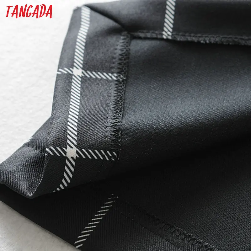 Tangada, женская черная клетчатая юбка-карандаш для работы, винтажная элегантная Офисная Женская юбка с поясом, Ретро стиль, юбки до середины икры 6A123