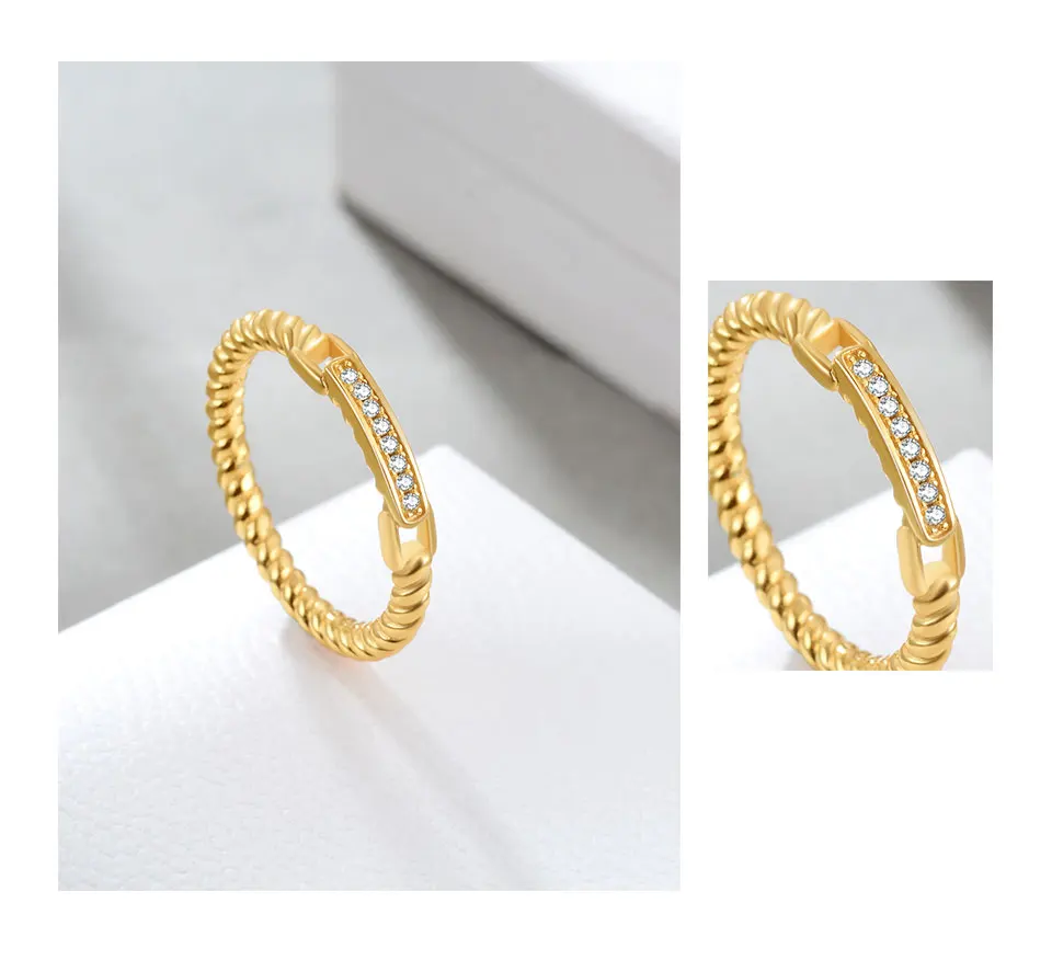 E ювелирные изделия стерлингового серебра 925 кольца для Для женщин 14K позолоченные со шпильками с белым кубическим цирконием, уникальное кольцо Свадебные Обручение ювелирные изделия