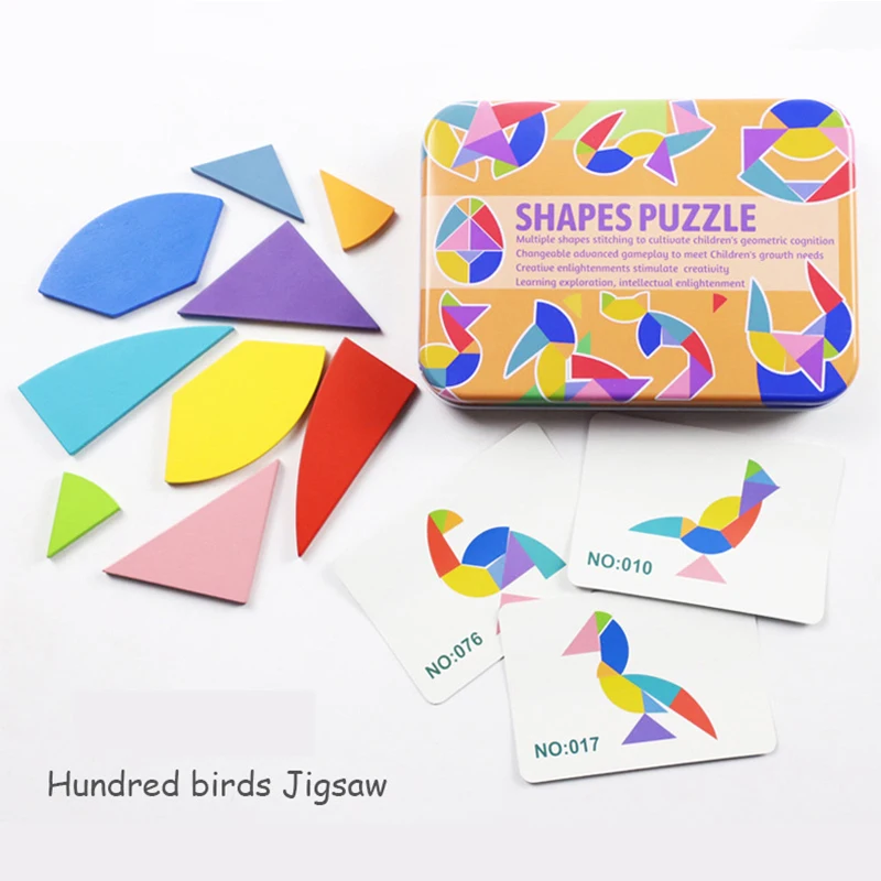 

Baby toy Wooden Jigsaw Wood Puzzle in Iron Box with Cards Shape board Animal style Monterssori Education toy for Children gifts