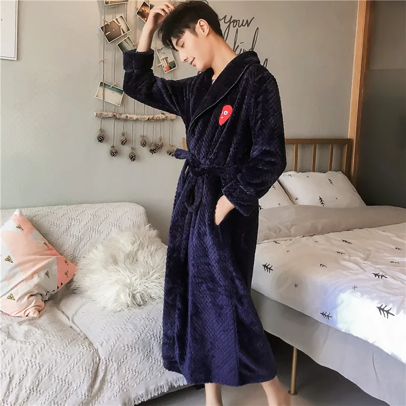 Женский халат, сиамские пижамы, Зимние коралловые флисовые купальные халаты в японском стиле, Женские Фланелевые пижамы с вышивкой - Цвет: Dark Blue