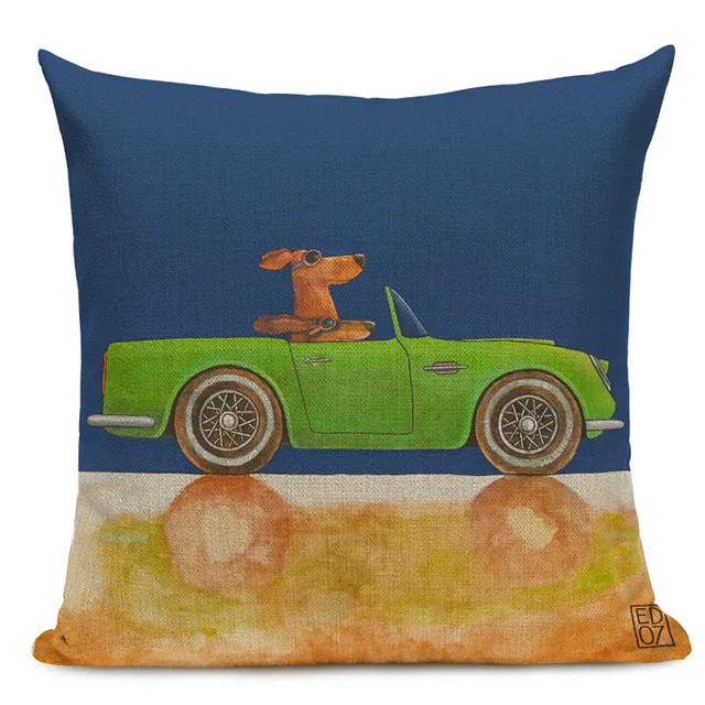 Hot Sale Pillow Lovely Cartoon Dog Cat Color Driving Car Vintage Almofadas 45X45CM Linen Pillow Decorative Linen Cushion Cover - Цвет: 2