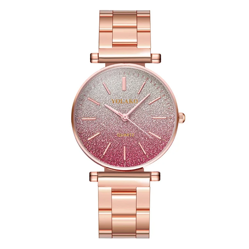 

YOLAKO Fashion Watch Women Luxury Frosted Surface Gradient Color Big Scale Steel Band Quartz Watch Feminine Relojes De Mujer