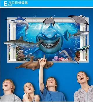

wall decor 3D Marine Underwater Self-Adhesive Wall Sticker Shark Wall Sticker Personality Fashion Creative Wall Stickers