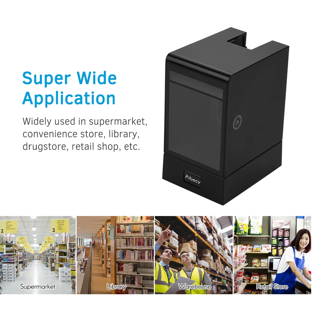 Aibecy Hands-free проводной 1D 2D QR сканер баркодера всенаправленный настольный считыватель штрих-кодов сканирующая платформа мобильный платеж