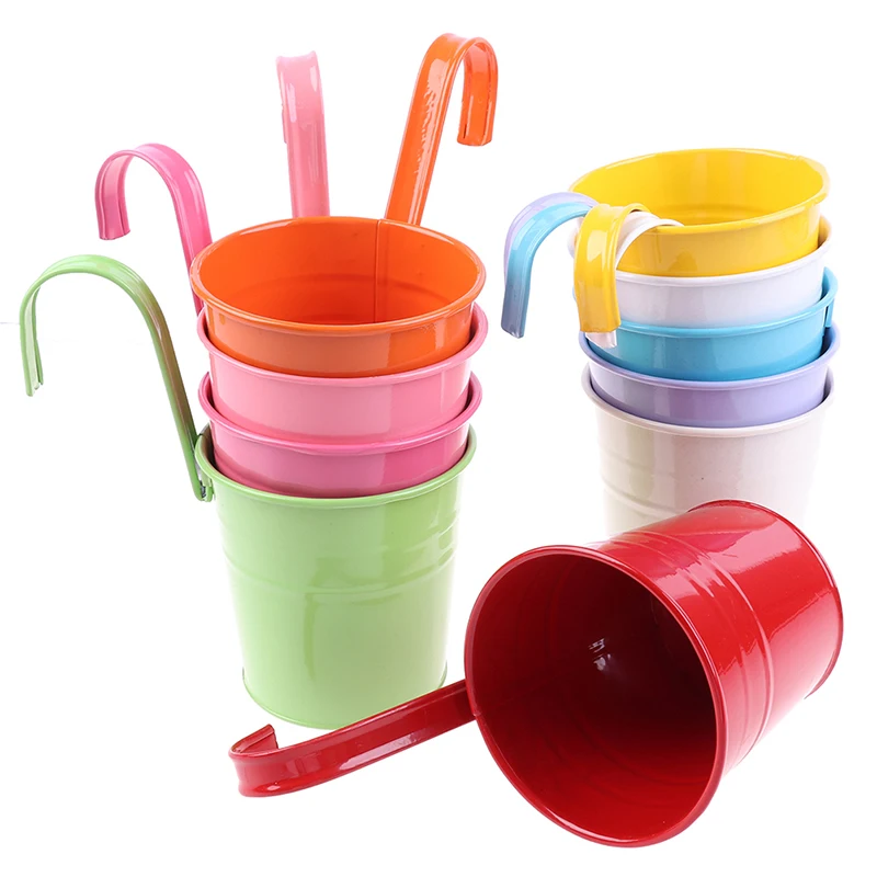 1 Pc Garden Flower Pots Wall Hanging Bucket For Balcony Plants Pots Hanging Iron Flower Containers 15.5cm x 10cm x 8cm
