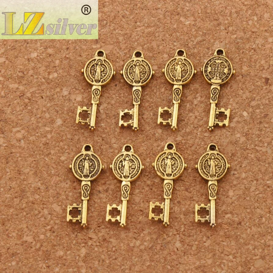 3Colors Saint Benedict Medal Cross Key Religious Charm Beads 300pcs 9.4x24mm Pendants Alloy   Jewelry DIY L1687