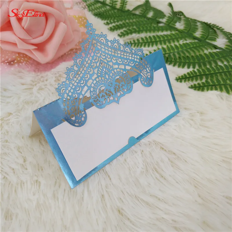 bright blue 10/50/100 шт Вечерние стол перламутровая бумага карты посадочные карточки пользу Декорации для свадьбы украшение для сидения за столом 5z - Цвет: bright blue