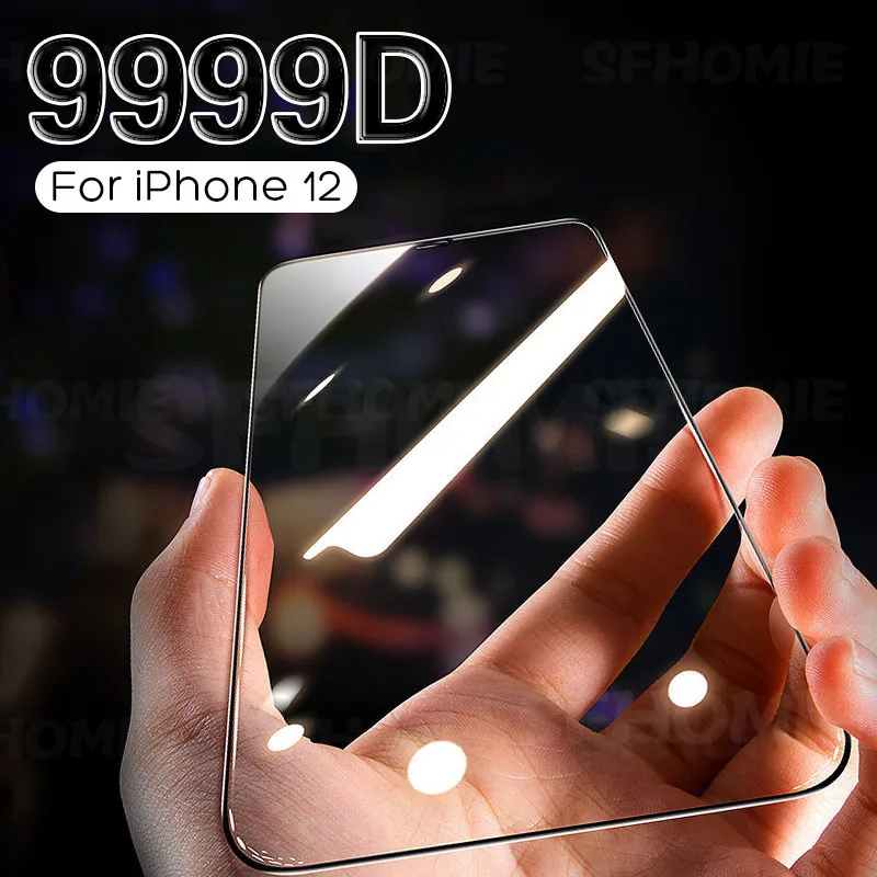 9999D Curved Full Cover Protective Glass On For iPhone 12 11 Pro X XR XS Max Tempered Screen Protector iPhone 7 8 6S Plus Glass