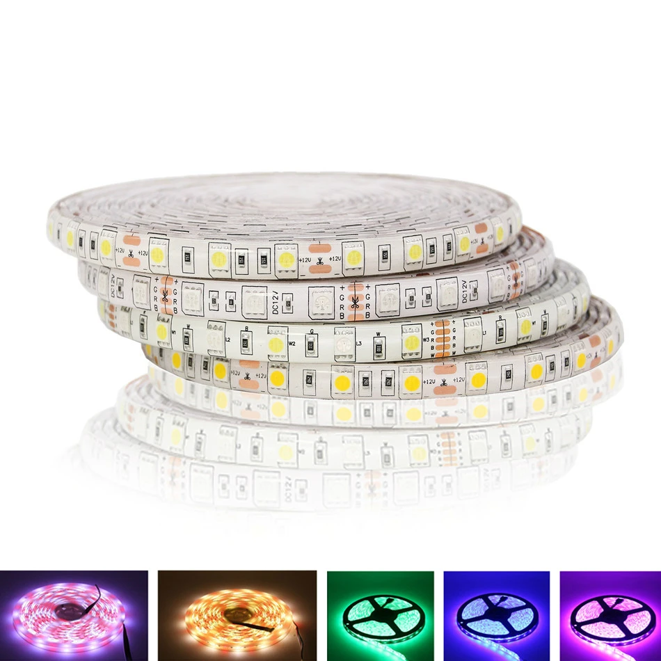 SMD 5050 RGB Светодиодная лента Водонепроницаемая 5 м 300 светодиодный DC 12 В RGBW RGBWW Fita светодиодный светильник гибкие неоновые ленты Luz монохромные