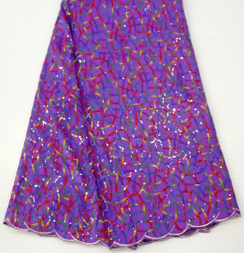 

2019 Latest purple African french lace fabric with velvet sequins embroidered Swiss guipure tulle mesh lace for Nigerian dresses