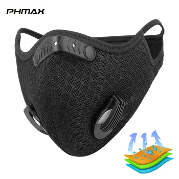 

PHMAX Breathable Cycling Face Mask Filters PM2.5 Anti-Pollution Training MTB Bike Mask Activated Carbon Filters Dust Mesh Mask