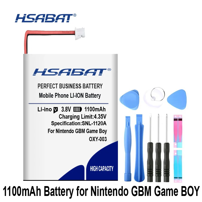 HSABAT OXY-003 1100mAh 3,8 V перезаряжаемый литий-ионный аккумулятор Комплект для nintendo GBM Game Boy микро батареи