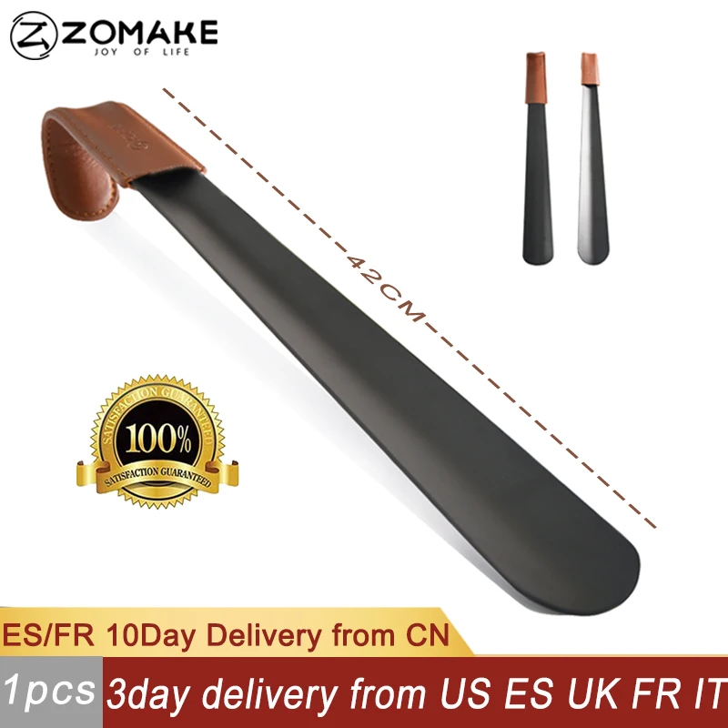 En oferta Zomake-cubrezapatos de acero inoxidable con cubierta de cuero, cuerno de zapato con mango largo de 42cm y 16 pulgadas y5KEaeJkE