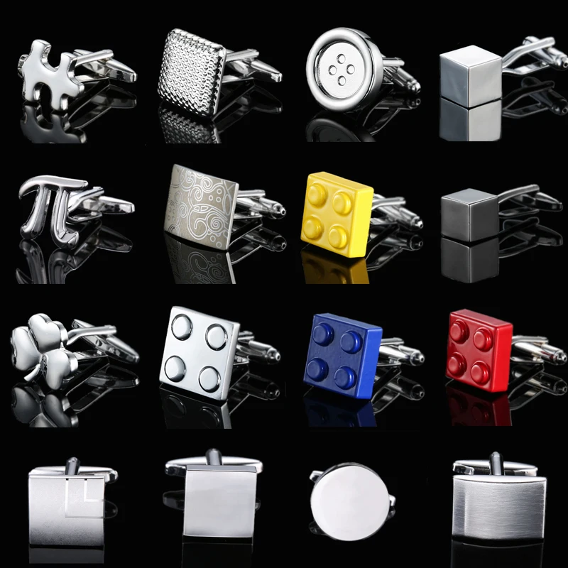 

High quality brass material silvery laser pattern building block Cufflink fashion men's French shirt Cufflinks wholesale retail