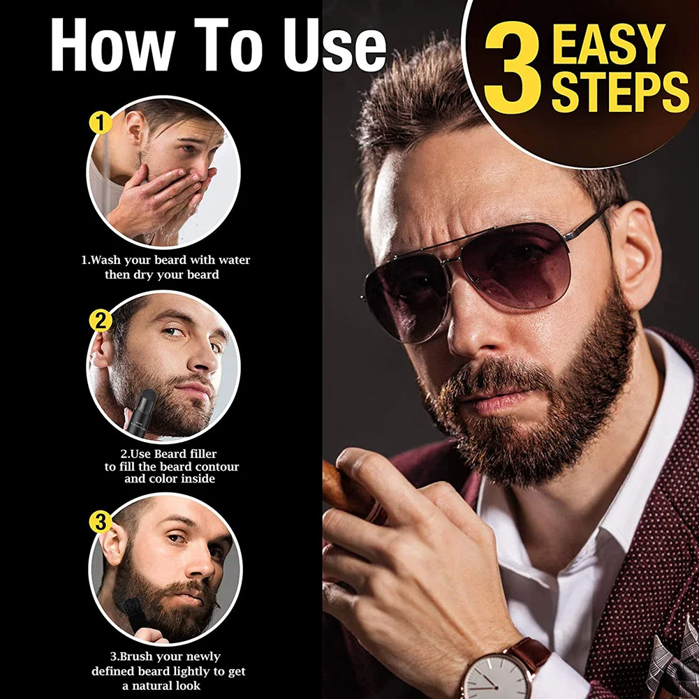Men Beard Filling Pen Kit Beard Pencil Filler Waterproof Moustache Pen Brush Enhancer Moustache Coloring Shaping Tools beard coloring pen