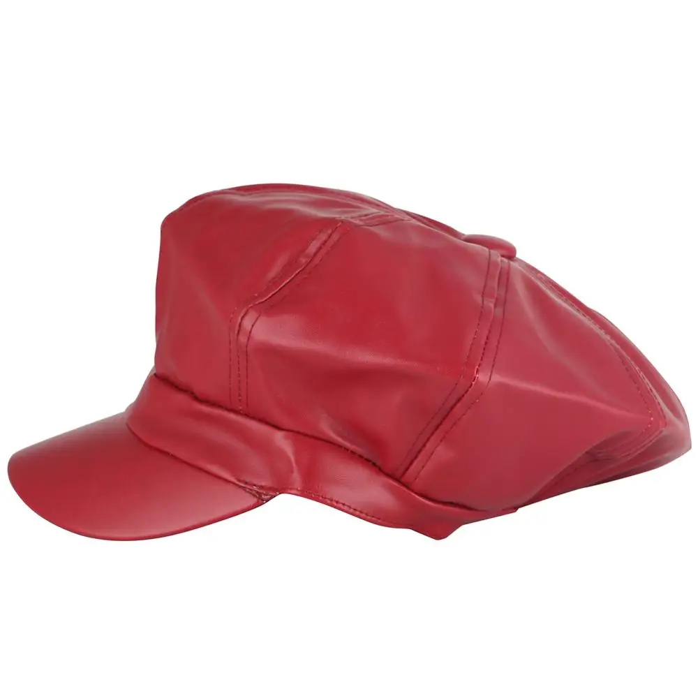 

Fashion Gentleman Octagonal Cap Newsboy Beret Hat Autumn Winter Leather Hats for Woman Man Red Beret Jason Statham Male Flat Cap