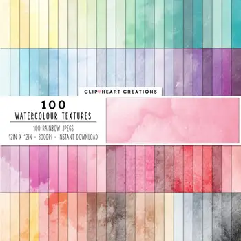 

100 Watercolor Texture Digital Papers, Commercial Use Instant Download Watercolour Digital Paper Pack, Watercolor Paper Planner