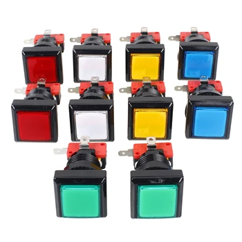 

10x Arcade Square Shape LED Illuminated Push Button With Micro Switch For Arcade Machine Gaming Video Game Consoles Jamma Kit