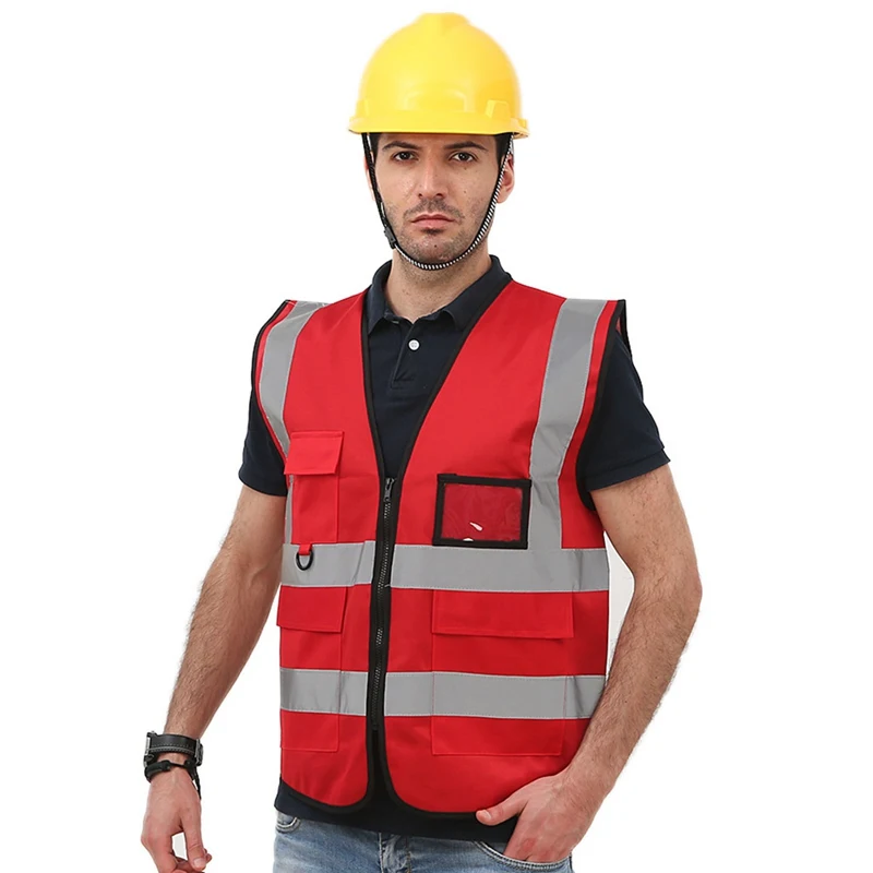 

High Visibility Reflective Safety Vest Work Reflective Vest Multi Pockets Workwear Safety Waistcoat Men Safety Vest