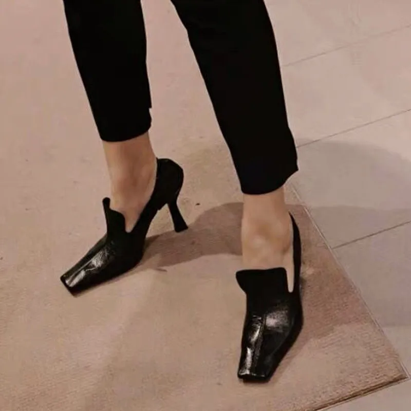 2020 New Early Spring Women Pumps Shoes Retro Fashion Square Toe High Heels Lady Shoes Elasticated Female Heel Shoes Big Size 40 (3)