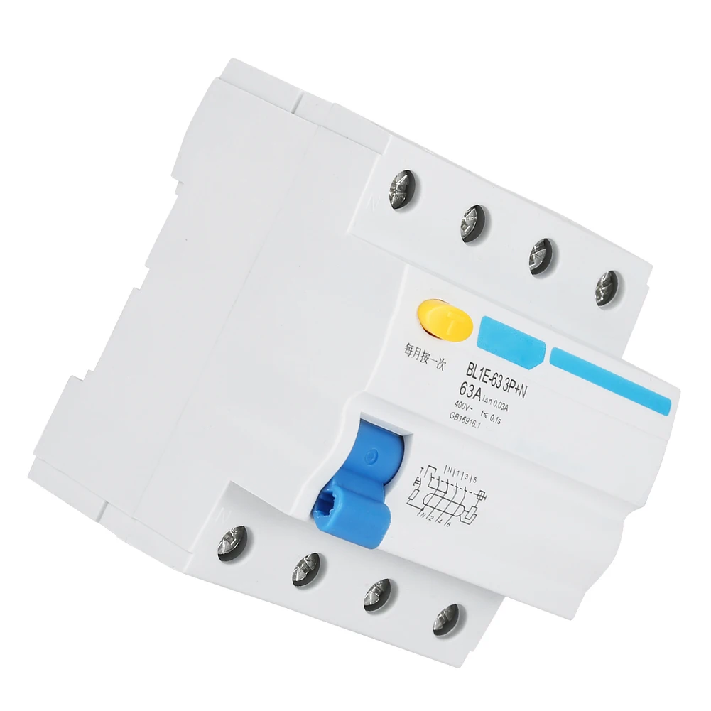 BL1E-63 3P+ N 63A RCCB Выключатель остаточного тока 230 В 30mA Электрическая защита от утечки мини-выключатель горячая распродажа