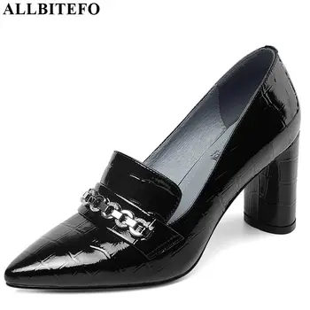 

ALLBITEFO sexy high heels party women shoes full genuine leather women high heel shoes metal zip office ladies shoes women heels