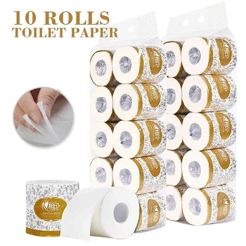 

10 Rolls Toilet Paper Home Bath Roll Paper 3-ply Bath Tissue Bathroom White Soft Paper Home Hotel Public Cleaning Tissue Towels