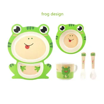 

5pcs / set Baby Bamboo Bowl+Spoon+Fork Feeding Food Tableware Set Cartoon Aniaml Bee Kid Dishes Bamboo Feeding Bowl Dinner Plate