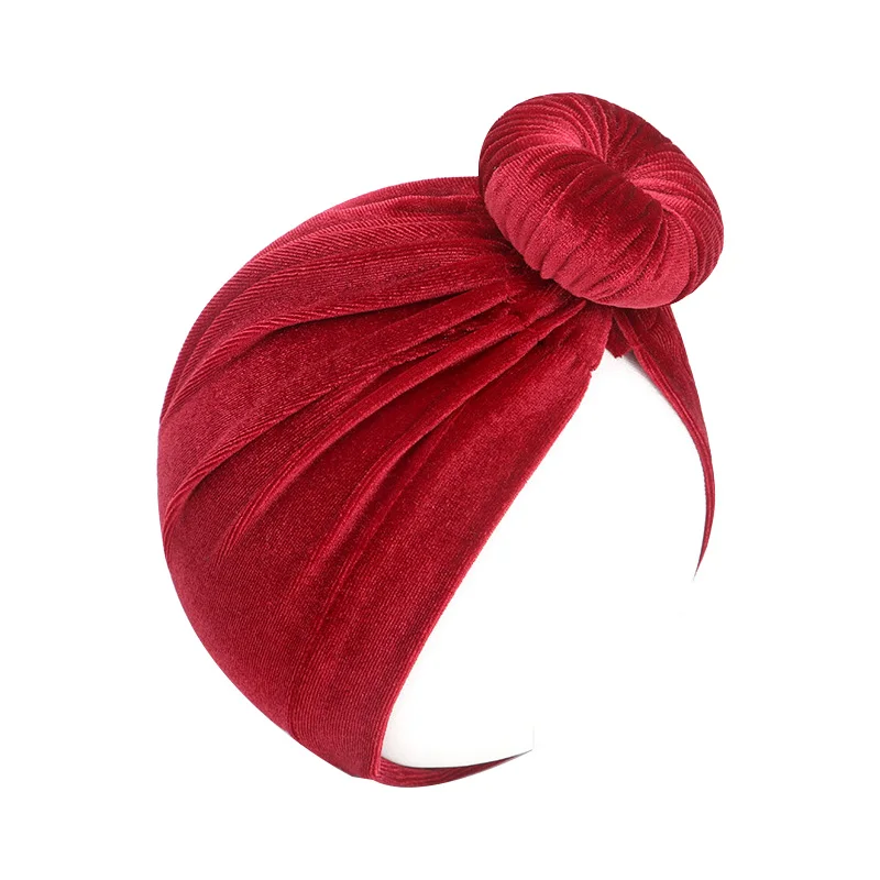 Wine red velvet 14 цветов, детская шапка для девочек, бархатная зимняя шапка для детей, детская чалма, шапки, детская шапочка, аксессуары для малышей 6-36 месяцев - Цвет: Wine red velvet
