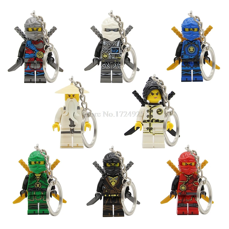 

8pcs Ninja Keychain Figure Set Jay Kai Zane Lloyd Nya Ninjagoed Key Ring Model Building Blocks kits Toys for Children Legoing