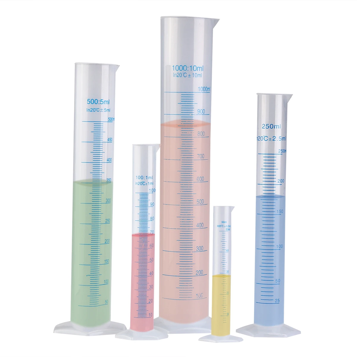 4pcs Transparent Measuring Plastic Graduated Cylinder Plastic Measuri Trial Test Liquid Tube Lab Tool 10ml / 25ml / 50ml / 100ml