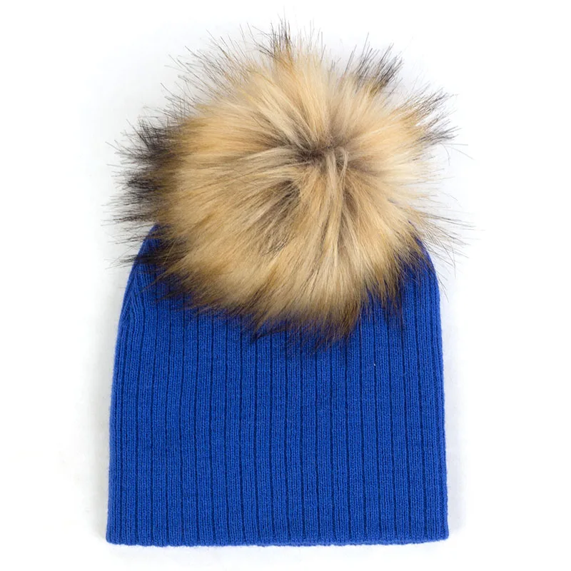 Royal Blue16 Geebro/Модная зимняя теплая вязаная шапка для маленьких девочек, утепленное трикотажное эластичное шапочка с помпонами, прочная чашка, эластичная DK942 - Цвет: Royal Blue16
