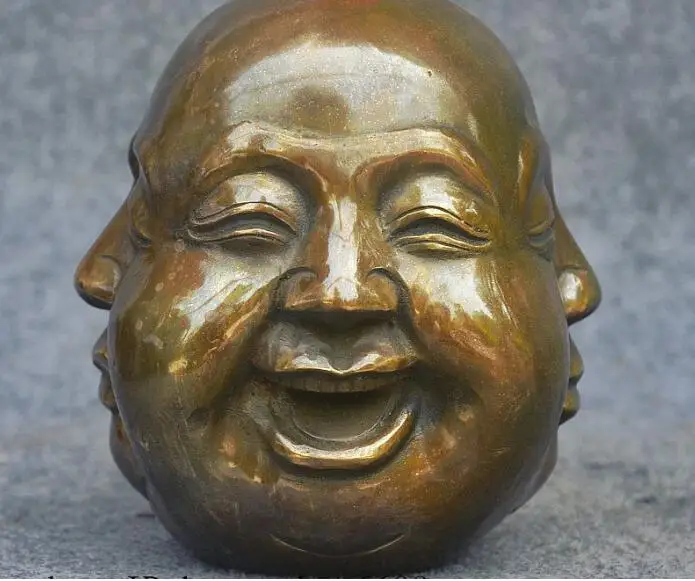 Copper Satue 6&quot China Buddhism Bronze Happy Anger Sorrow Joy 4 Face Maitreya Buddha Statue | Дом и сад