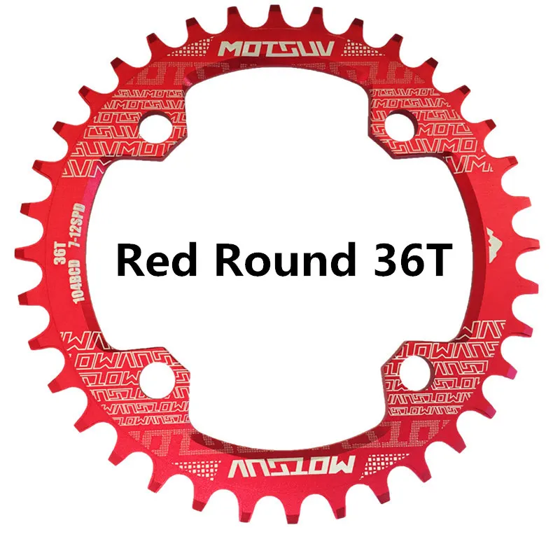 Bicycle Crank 104BCD Round Shape Narrow Wide 32T/34T/36T/38T MTB Chainring Bicycle Chainwheel Bike Circle Crankset Single Plate - Цвет: Red Round 36T