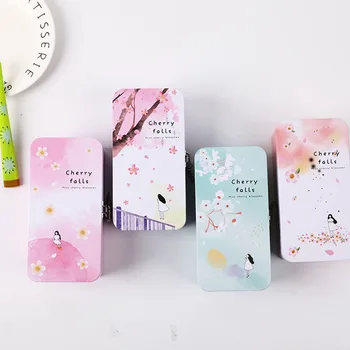 

Simple Creative Double-layer Kids Tinplate Stationery Box Cute Desktop Debris Storage Box With Lock Finishing Box Pencil Case