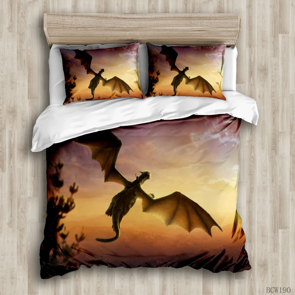 

BeddingOutlet Dragon Bedding Set Head of Angry Bedspreads 3D Print Home Textiles Demon Game Teen Boys Bed Set Queen Dropship