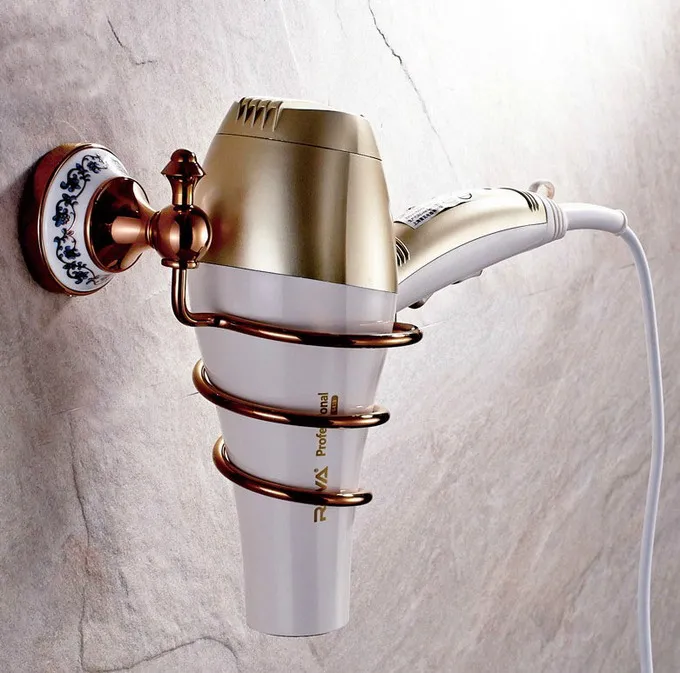 Hair Dryer Holder Набор аксессуаров для ванной комнаты из розового золота, крючок для халата, держатель для бумаги, вешалка для полотенец, мыльница, наборы для ванной комнаты ZJ021 - Цвет: Hair Dryer Holder