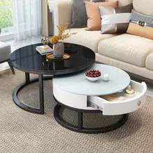 Table basse en verre trempé avec tiroir pour salon, 2 en 1, ensemble Table basse, Table centrale