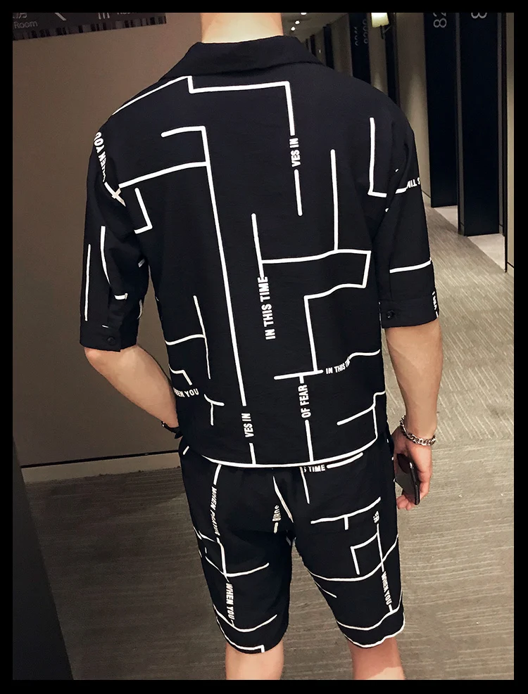 Корейский стиль Kleding уличная Ropa De Hombre Zomer футболки En Korte 2 шт набор Persoonlijkheid Gedrukt мужские kleding