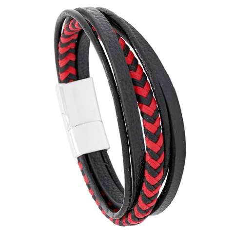 New Fashion Red Handmade Weave Bracelets Bangles Punk Vintage Leather Bracelet for Men Party Accessories Gift