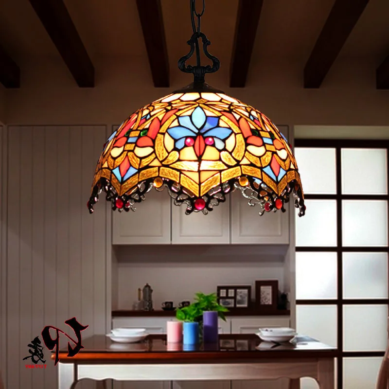 

Tiffany Baroque Stained Glass Suspended Luminaire E27 110-240v Chain Pendant Lights For Home Parlor Dining Room deco maison