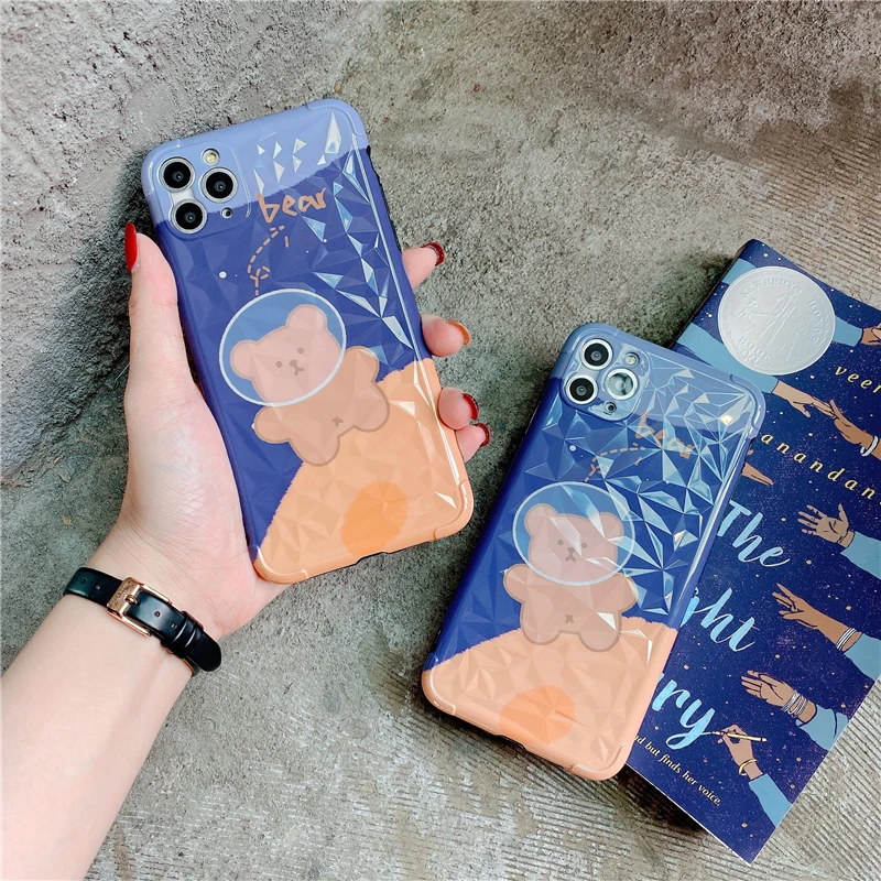 

Cute Cartoon anime Space bear Phone Cover Case For Iphone X 11 pro Xs Max Xr 10 8 7 6 6s Plus Luxury Soft silicone Coque Fundas