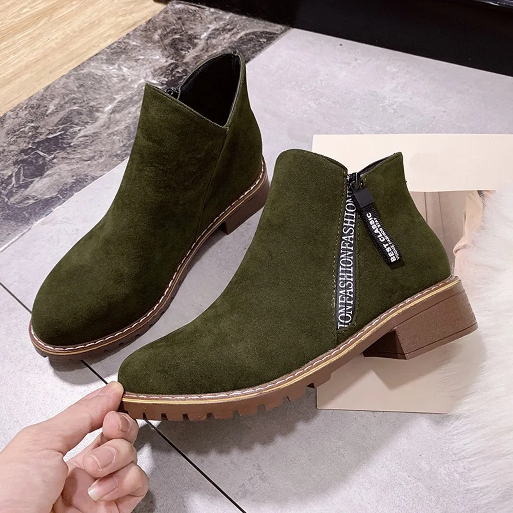 

Suede Fashion Ankle Boots For Women Casual Square Heel Zipper Solid Color Short Round Toe Booties Ladies Shoes Zapatos De Mujer