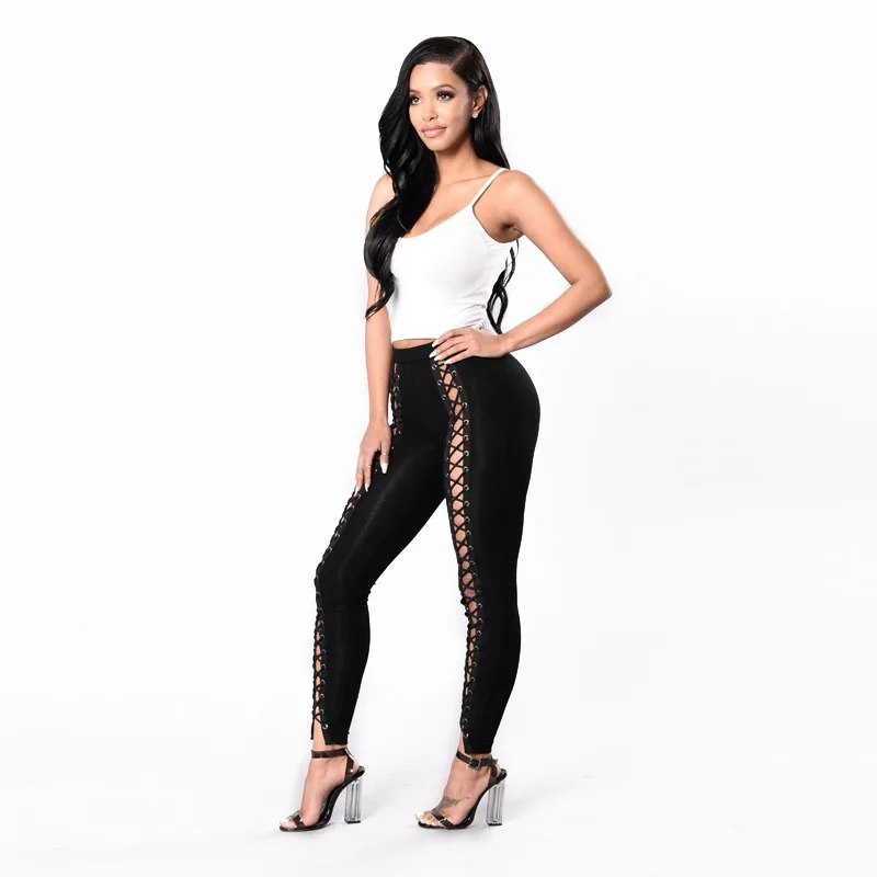 

New Style Joint Capri Pants Front Clavus Lace-up Leggings Bandage Cloth WOMEN'S Dress Outer Wear Skinny Pants