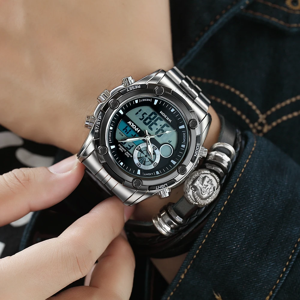 Мужские военные водонепроницаемые часы Relogio Masculino новые модные мужские спортивные часы HPOLW Мужские кварцевые аналоговые светодиодный цифровые часы
