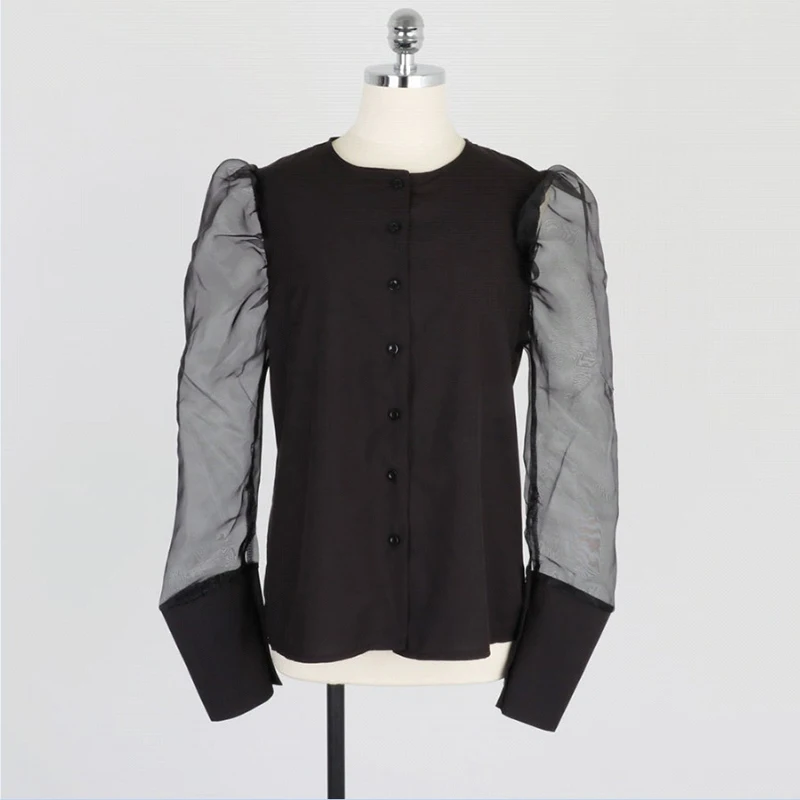 Женские черные сетчатые рубашки сексуальные прозрачные однобортные Блузы с